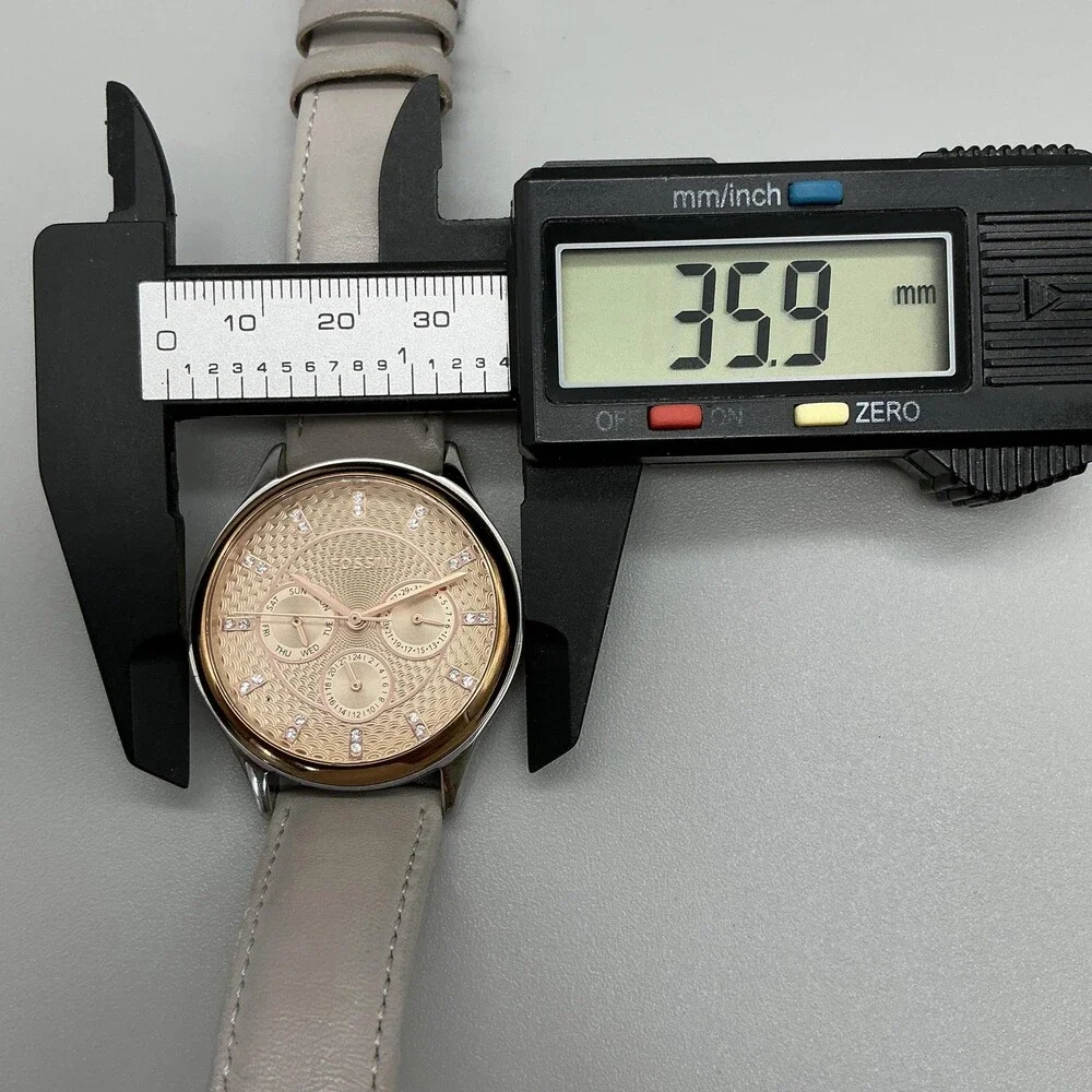 Fossil Suitor Womens Watch 36mm Two Tone Beige Leather Multifunction New Battery